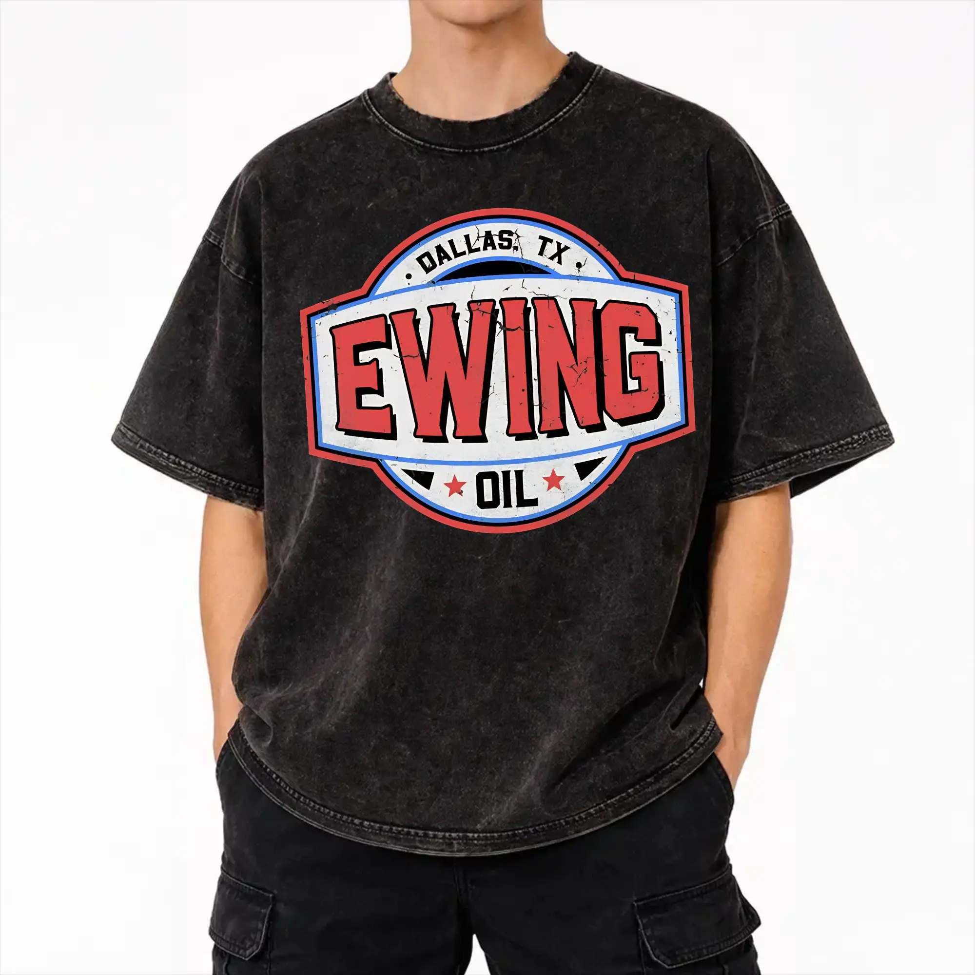 Ewing Oil Co. Dallas 70s TV Show  T Shirts Hip Hop Washed Cotton Oversize T-Shirts Vintage Men Women Streetwear Summer Tee Shirt