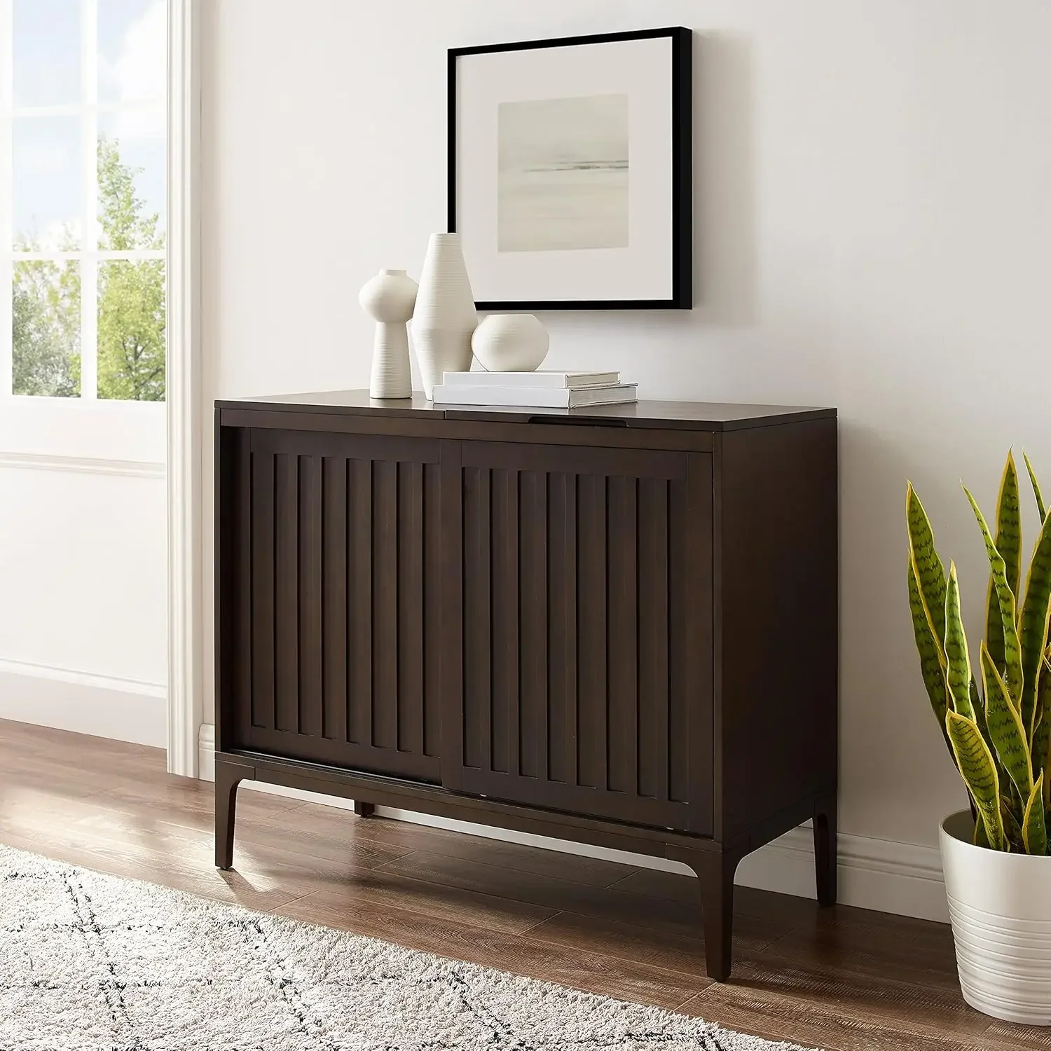 e Asher Record Storage Media Console, Dark Brown