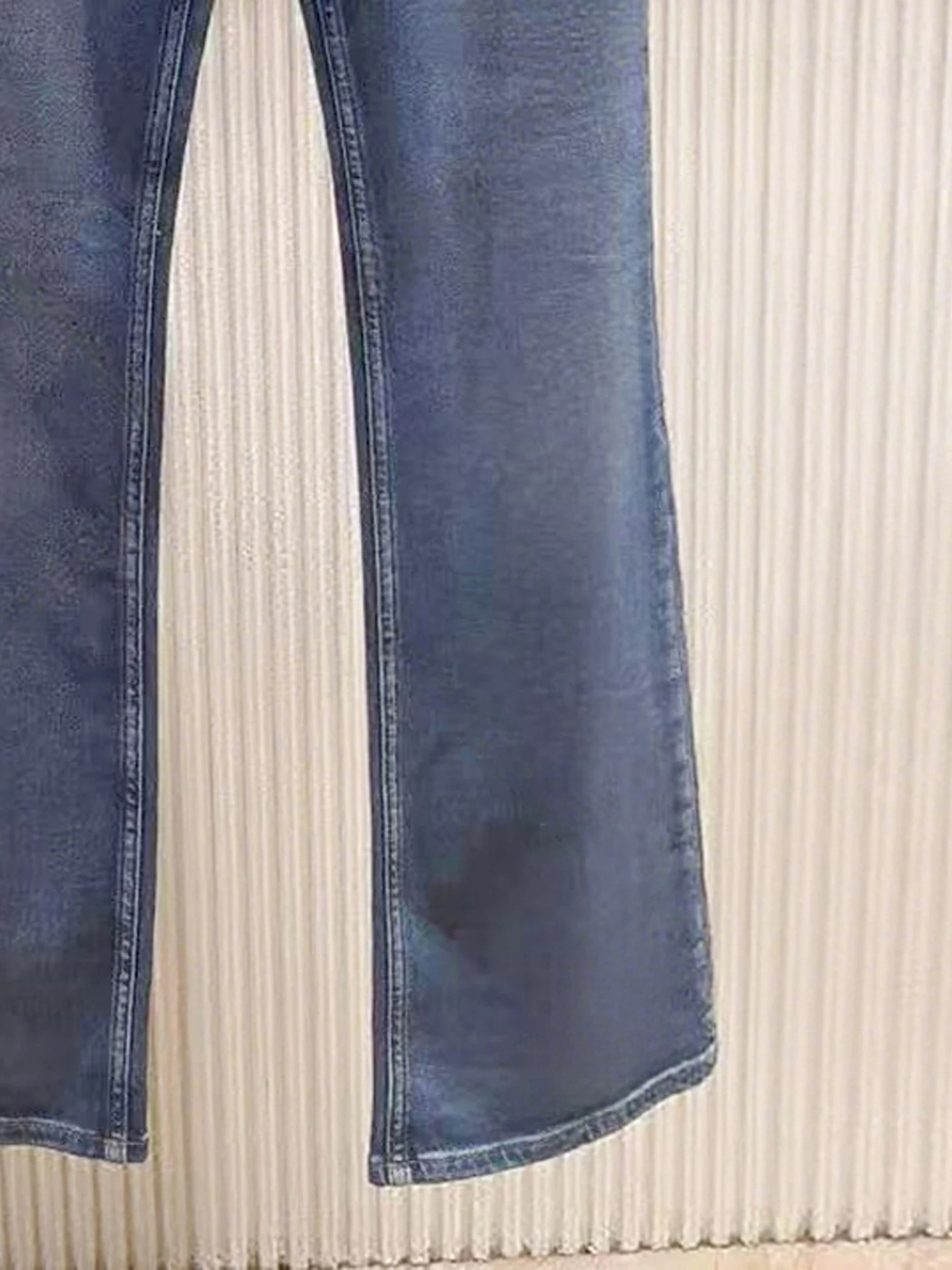 Celana Jeans Wanita Model Retro Lurus Bahan Denim Tebal, Pinggang Tinggi, Kancing Ritsleting, Warna Kasual