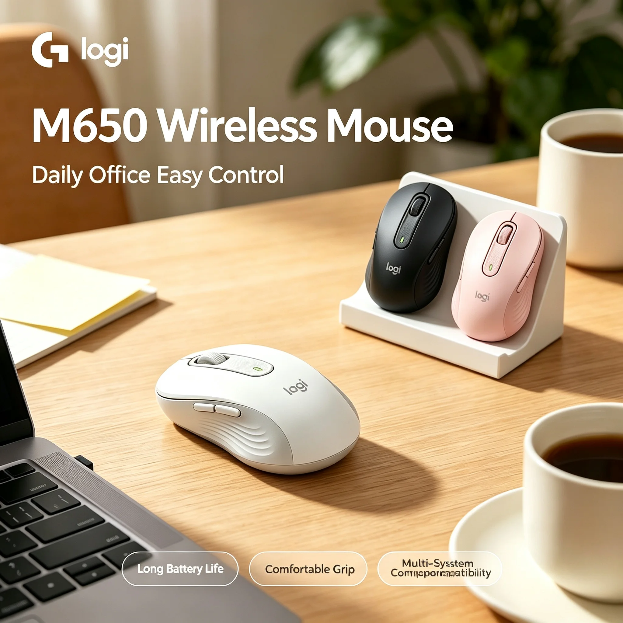 Logitech Signature M650 Wireless Mouse 2.4G Silent Click Ergonomic Office Mouse For PC Laptop