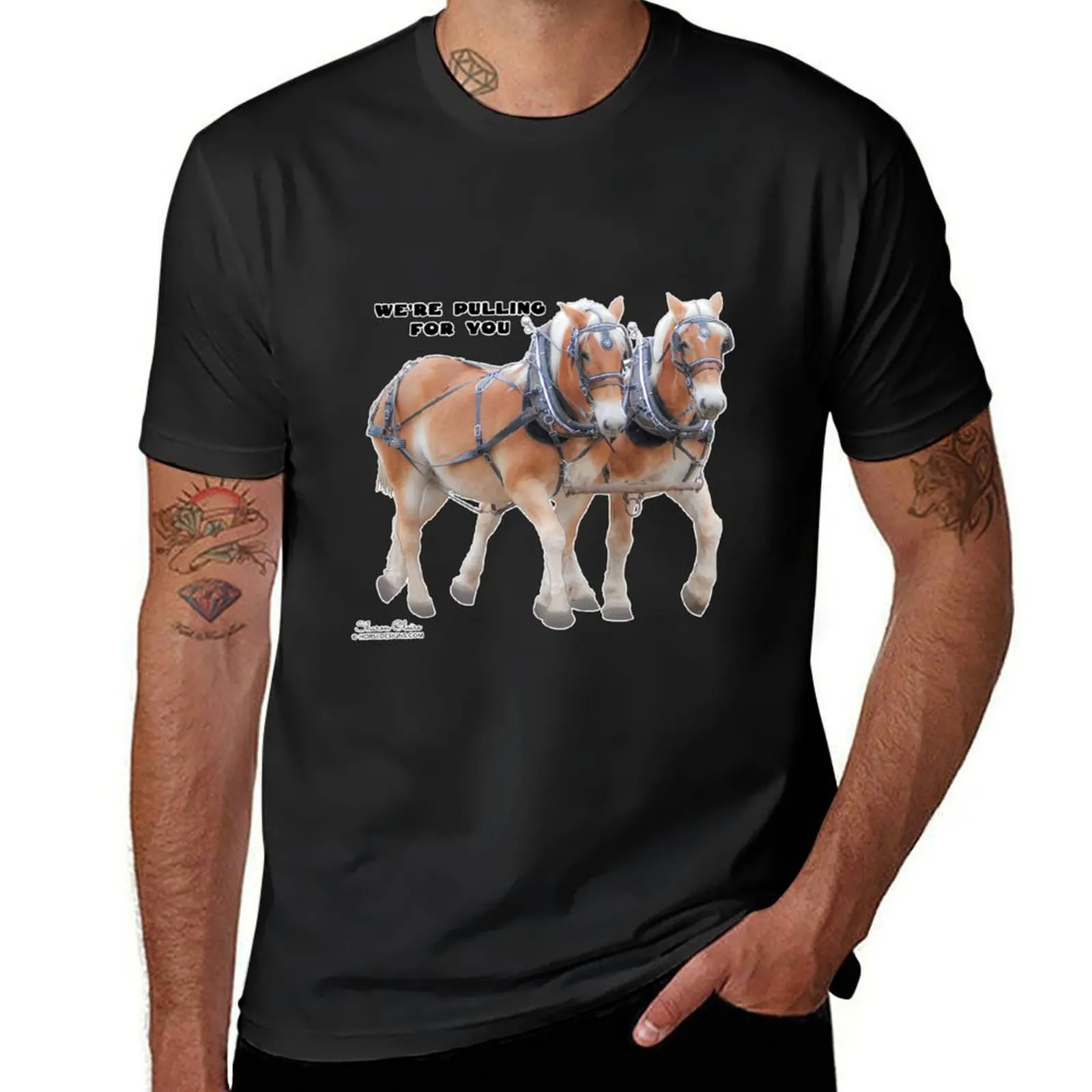 Belgian Draft Horse Team in Harness T-Shirt sweat tees fruit of the loom mens t shirts