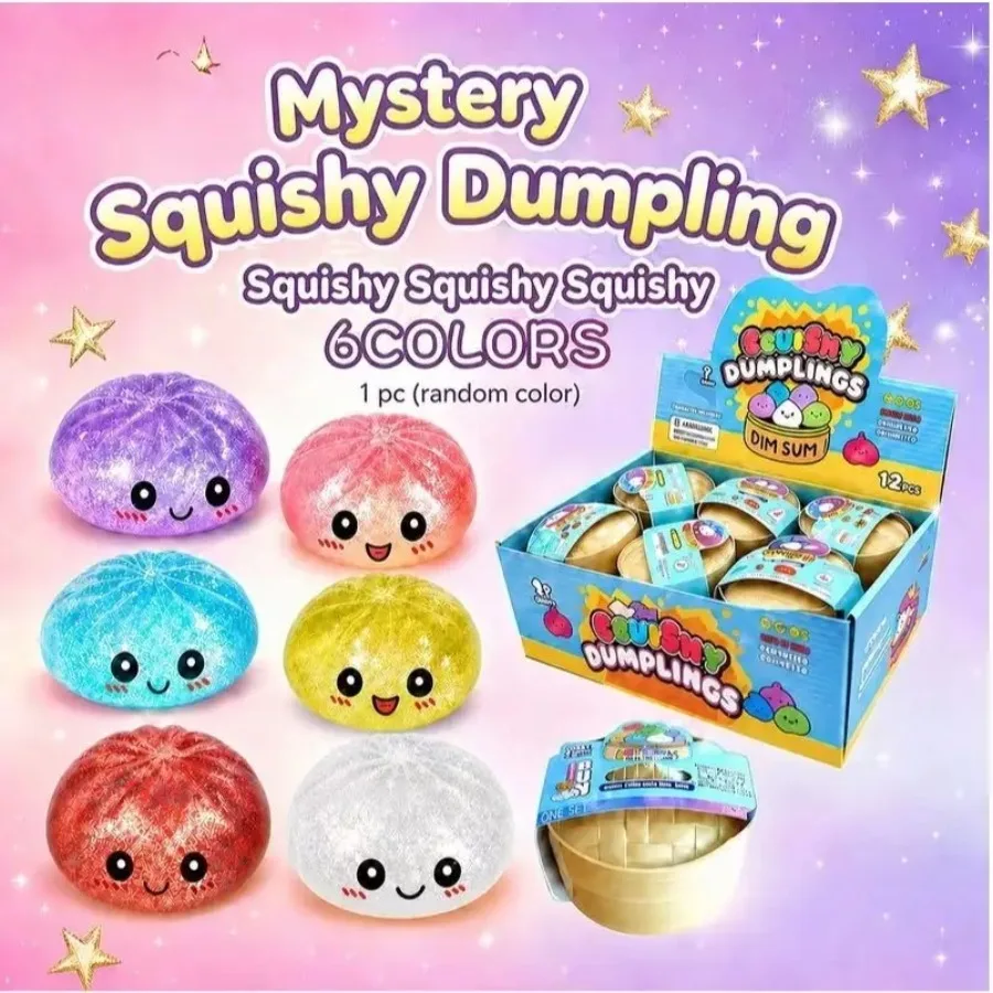 

1PC Random Style Dumpling Squishy Toy Mystery Blind Box Glitter Color Squeeze Stress Ball Cute Steamer Bun Design