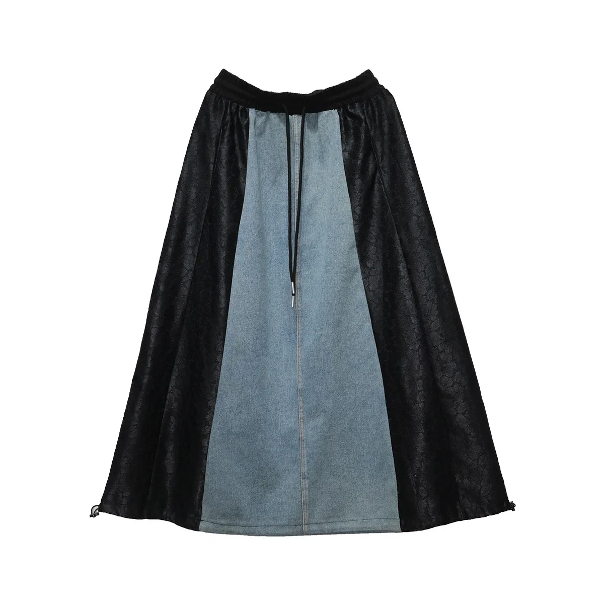 

Retro American Color Block Denim Lace Half Skirt Women Summer Loose Casual A- Line Skirt Cotton Knitted Fabric Fashionable