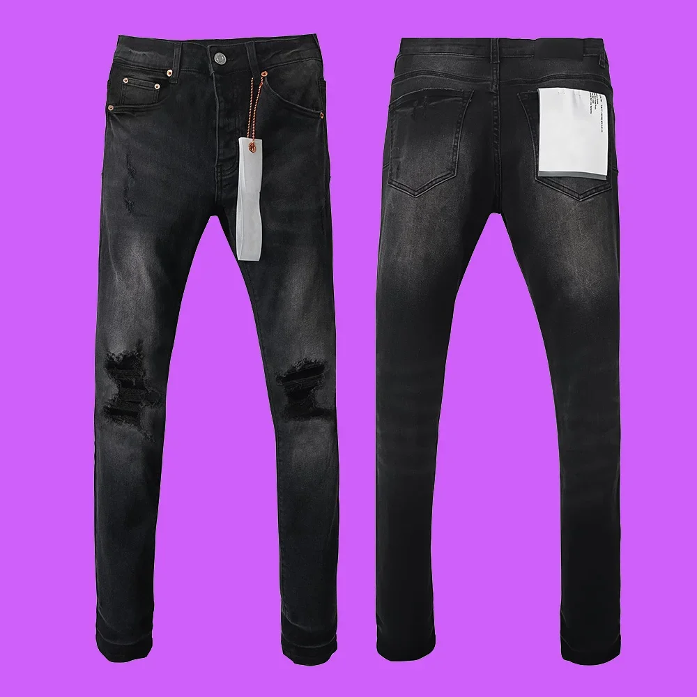 

Fashion Purple roca Jeans brand Label Low Raise high Street Daily Skinny Worn Light Indigo Blowout Men Denim Jeans pants