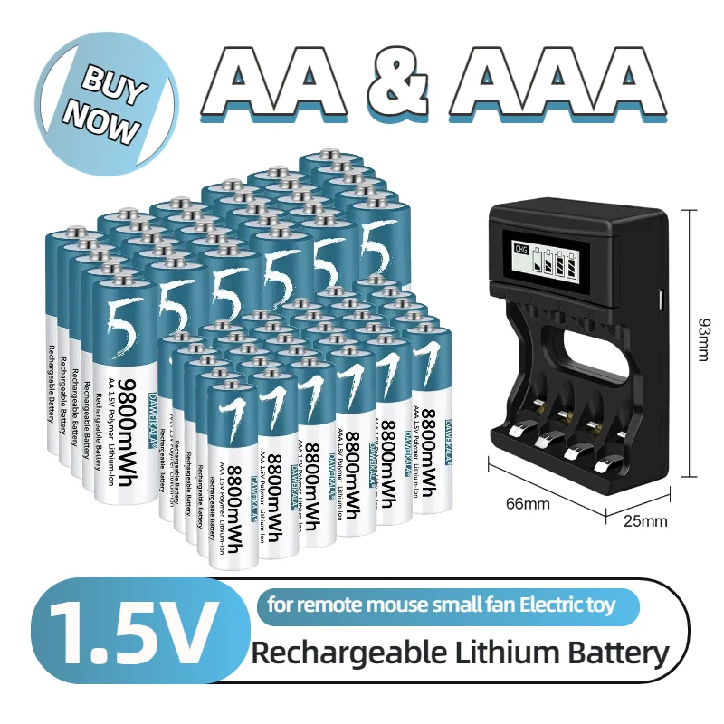 

High Performance 1.5V Rechargeable Polymer Lithium-ion AA AAA Batteries for Remote Control Mouse Small Fan Electric Toys
