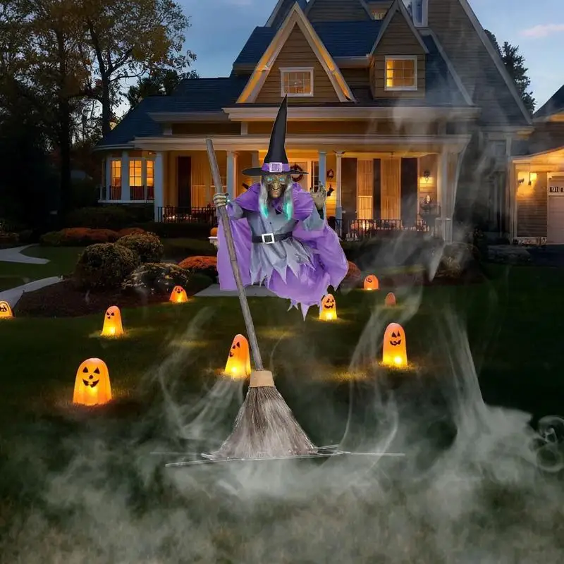 Flying Witch Outdoor Decor Spooky Flying Witch Decorations with Sounds Lights for Outdoor Halloween Yard for Garden for Indoor