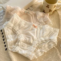 Ice Silk Underwear Nude Feeling Skin-Friendly Briefs Women Mid-Waist Breathable Pure Cotton Crotch Girls Sweet Triangle Panties