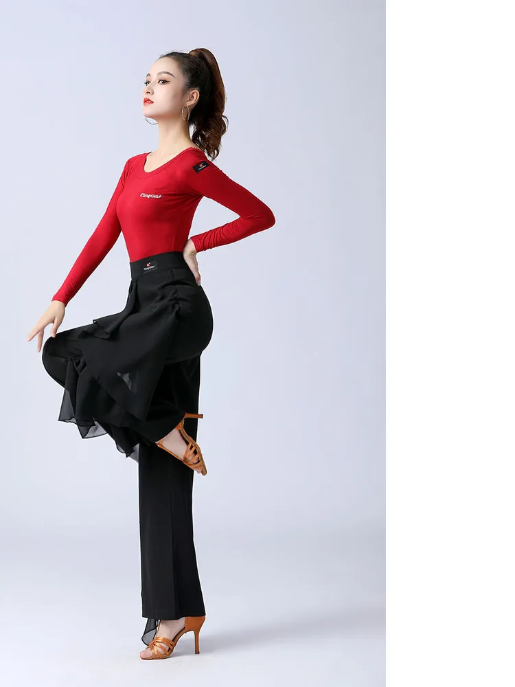 Solid Color Ballroom Waltz Pants Dance Wear Luxury Classical High Waist Competition Latin Women Ruffles Standard Jazz Trousers