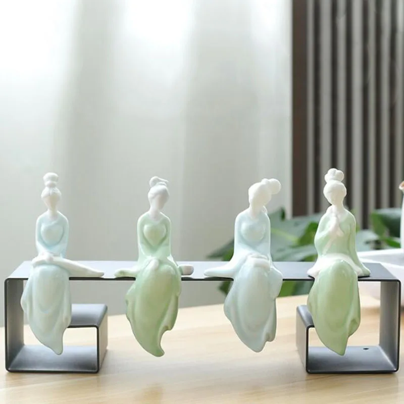 

Ceramic Beauty Miniatures Figurines Pinao Chess Painting and Calligraphy Leisure Maid Desktop Ornaments Tea Pet Home Decoration