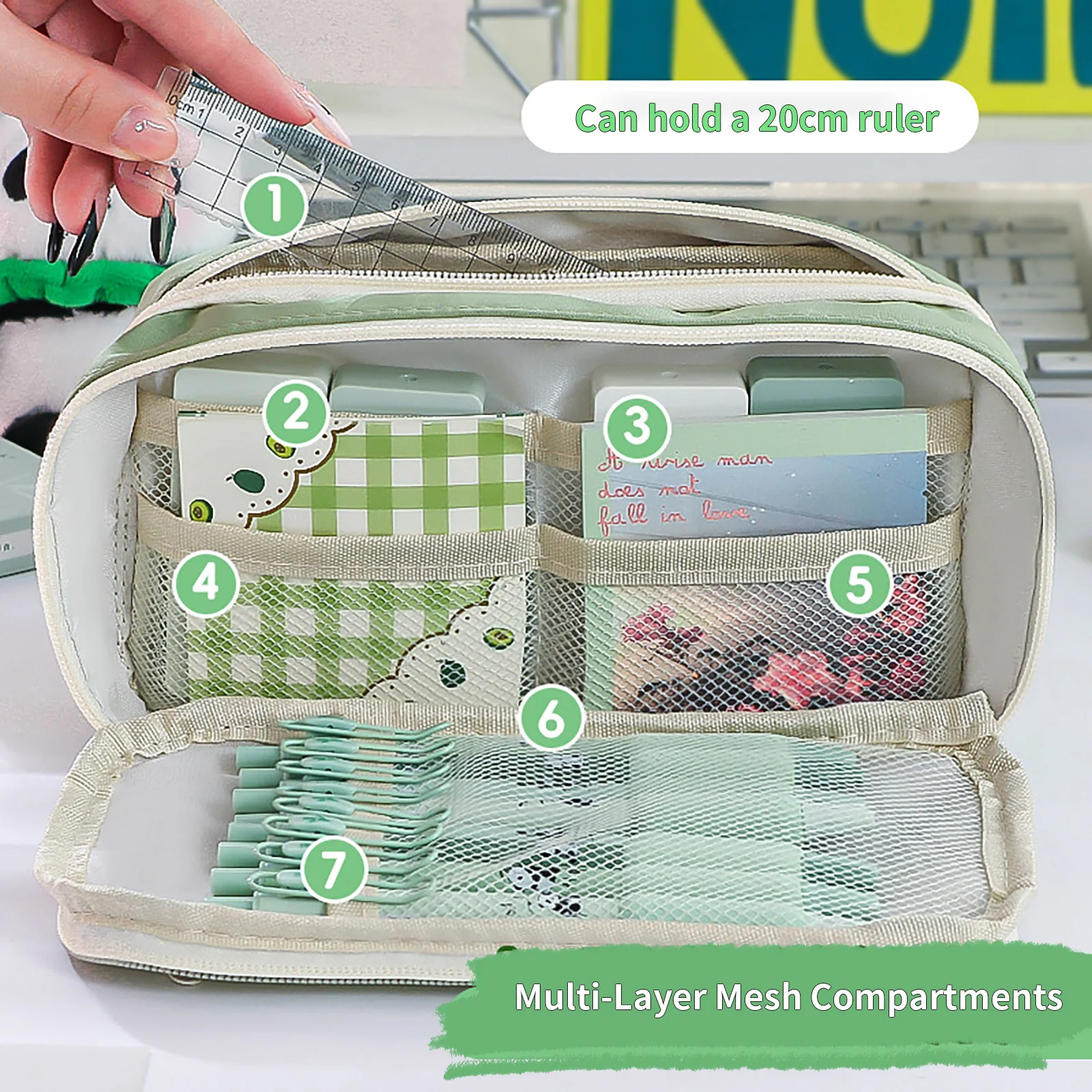 Clear Pencil Pouch Itabag Pencil Case Clutch Pen Bag Mesh Compartment for Teenager Students,Office,School