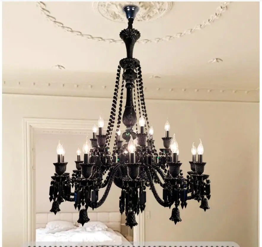 European Black Crystal Chandelier D100cm H130cm 18L Vintage Crystal Chandelier Hotel Lighting Pendelleuchte Lamp Home Lighting