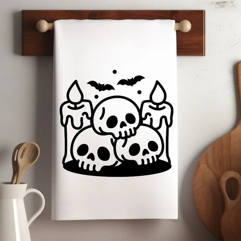 Halloween Festival Skulls And Candles With Flying Bats Tea Towel Wicca Kitchen Witch Pagan Easy for decoration supplies favors