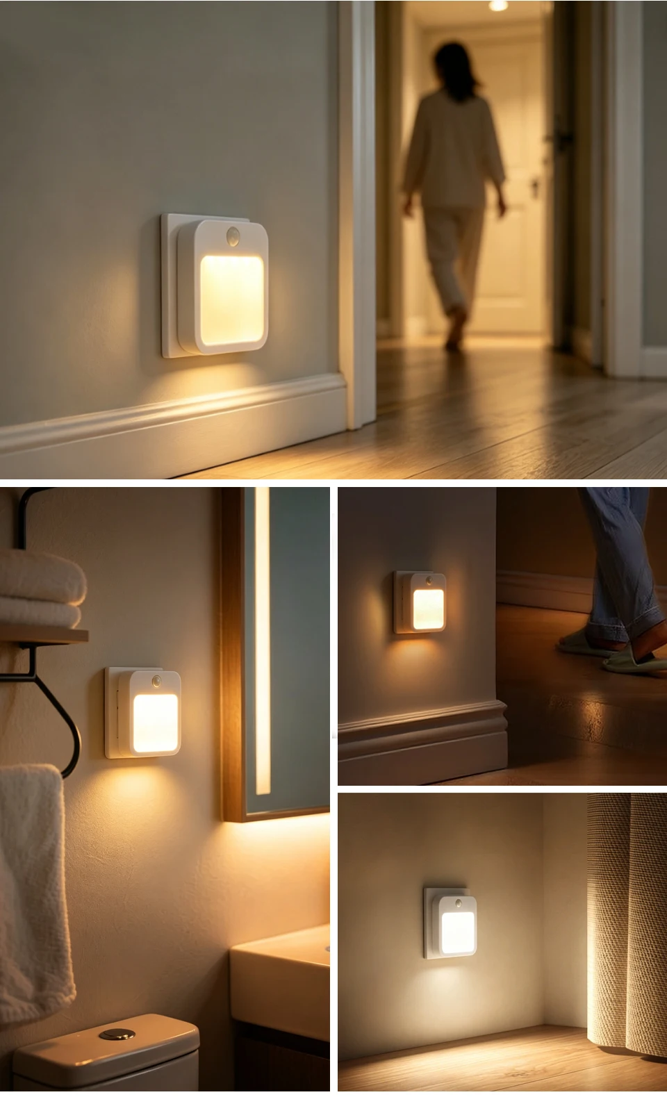 LED Night Lights With Motion Sensor EU US Plug In Dimmable Bedside Night Lamp for Hallway Bedroom Stairs Kitchen Room Decoration