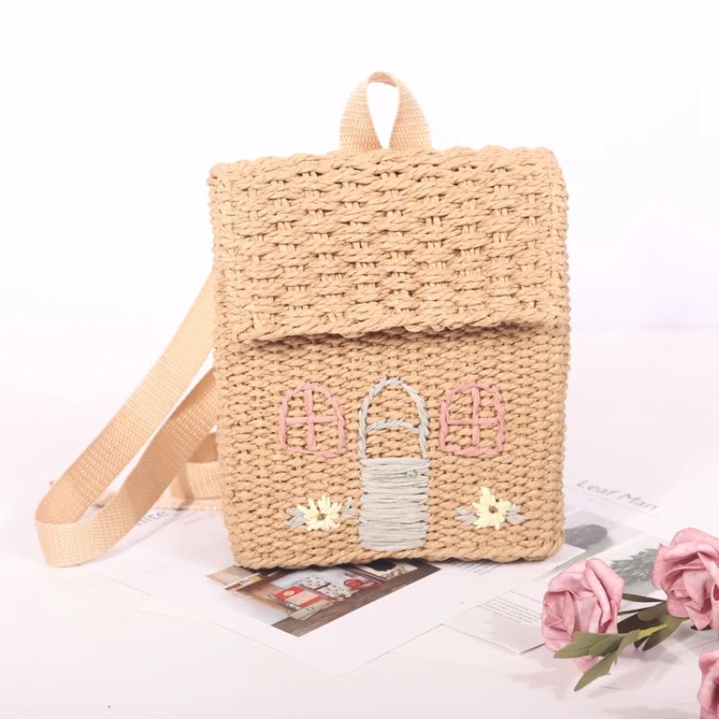 Summer Children's Bag Cute Woven Backpack Children's Backpack Beach Bag Girls Straw Bag Student Schoolbag Mini