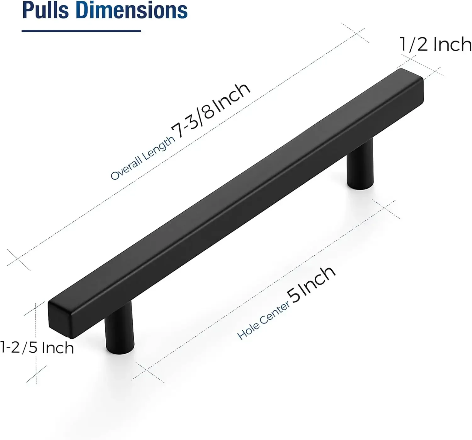 2Pcs Square Cabinet Handles Stainless Steel Cabinet Pulls 5 Inch Matte Black Cabinet Hardware Handle and Knobs for Drawer