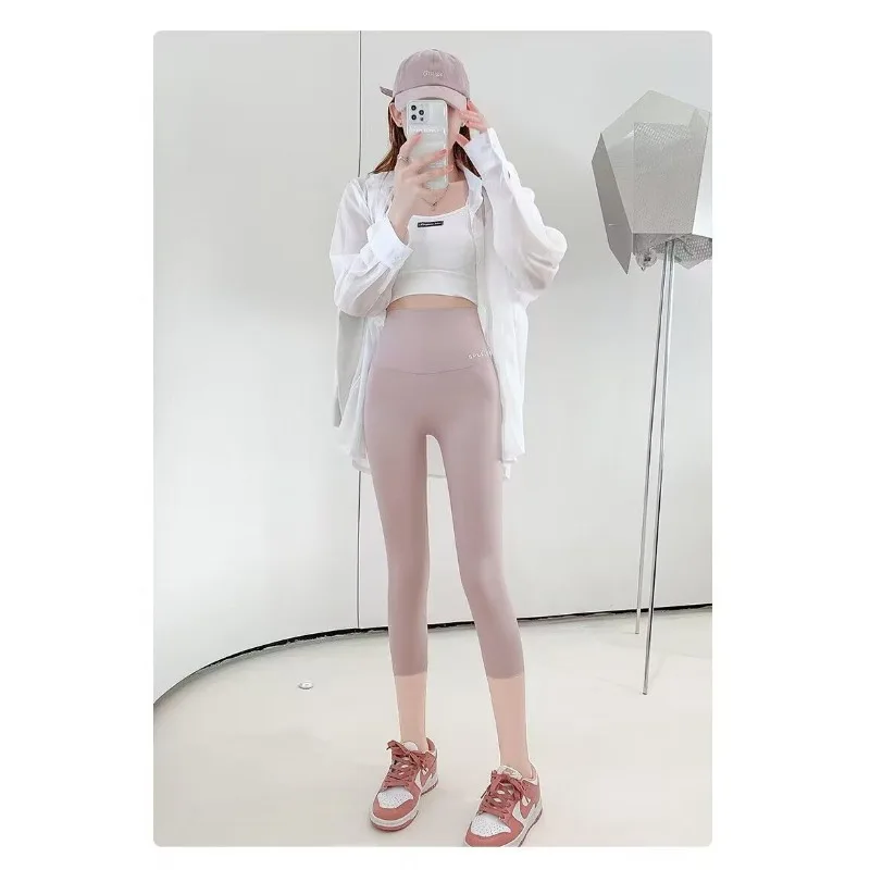 Three-point Sharkskin Leggings for Women in Summer High Waist Slimming Spring Autumn Thin Style