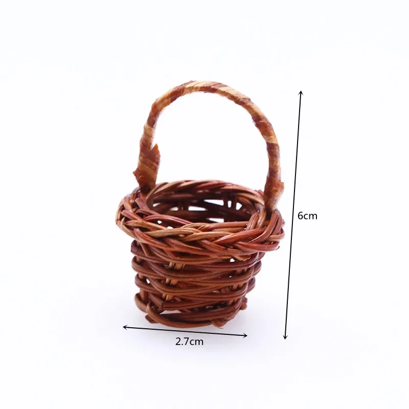 1PCS Dollhouse Miniature Rattan Woven Hand Willow Tiny Wicker Basket Easter Party Wedding Flower Picnic Mini Fairy Garden Decor