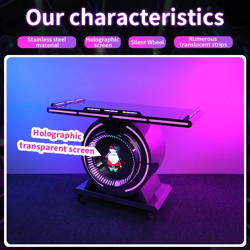 

High Quality Stainless Steel DJ Booth Stand Table with 3D LED Screen And Light Bar for Disco Pub Customizable DJ Station