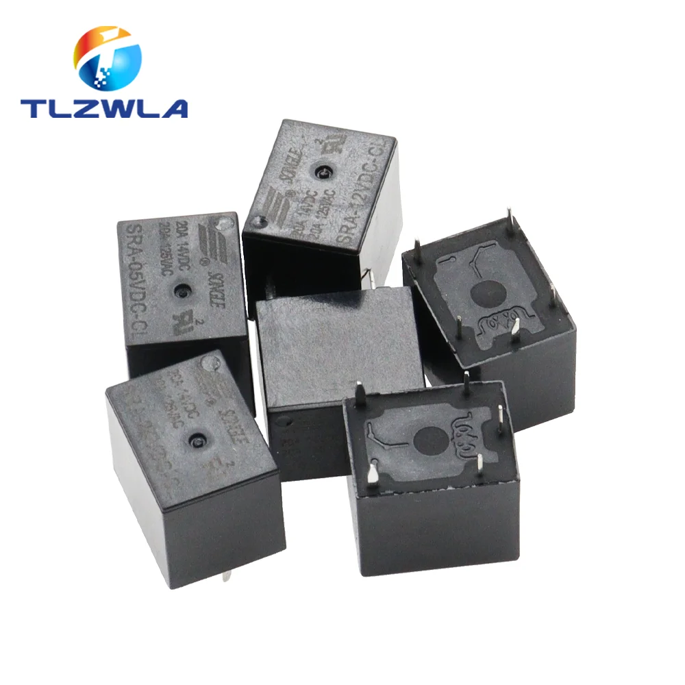 5PCS 5V 12V 24V 20A DC Power Relais SRA-05VDC-AL SRA-12VDC-CL SRA-24VDC-CL 4Pin 5Pin PCB Typ auf Lager Schwarz Automobil Relais