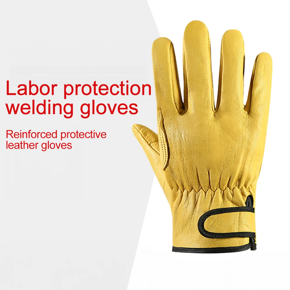 Work Gloves Leather Workers Work Welding Safety Protection Garden Sports Motorcycle Driver Wear-resistant Gloves Average Code