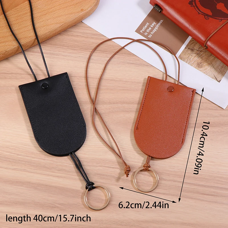 Mini Neck Bag Made Of Genuine Leather With A Retro And Minimalist Design. Access Control Card Bag With Key