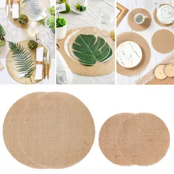 10pcs Round Linen Jute Burlap Dining Table Mat Linen Table Placemat Tea Cup Plates Mats For Home Wedding Christmas Party Decor