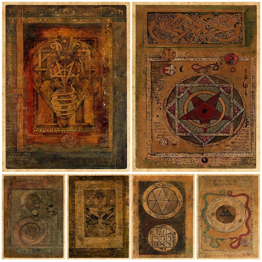

Grimoire Magic Book Wall Art Canvas Painting Home Decoration Medieval Purgatory, Witchcraft, Astrology Knowledge Poster Print