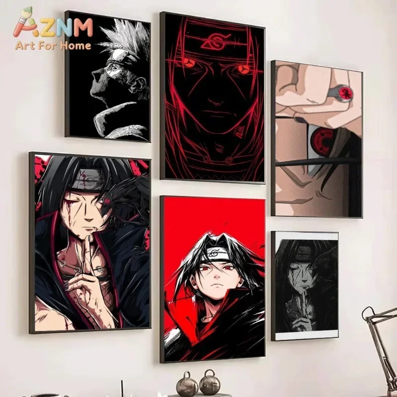 Naruto Canvas Wall Art Black White Sketch Itachi Uchiha Portrait Manga Print For Teen Bedroom Gaming Room Dorm Home  Unframed