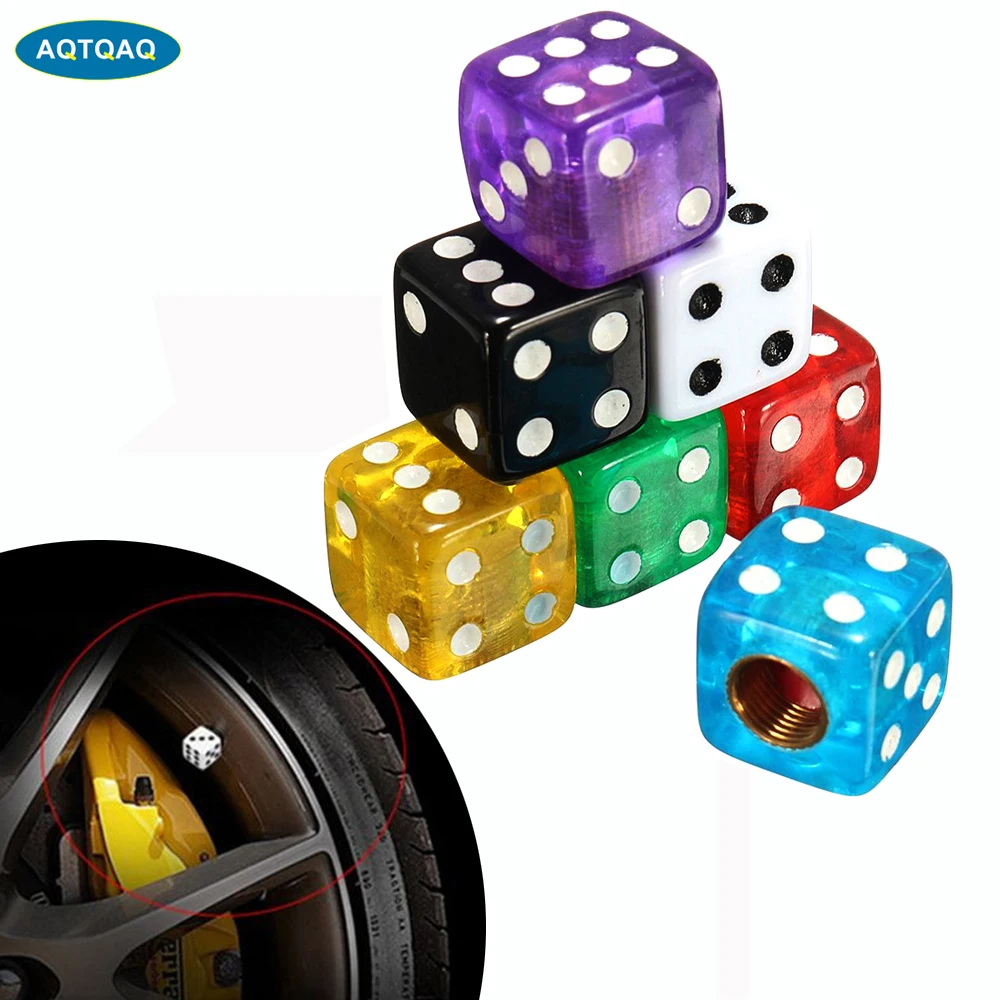 4Pcs/Set Plastic Wheel Stem Tire Air Valve Dustproof Cap Gold Dice Tire Valve Caps Bike Auto Truck Tire Valve Dust Cap