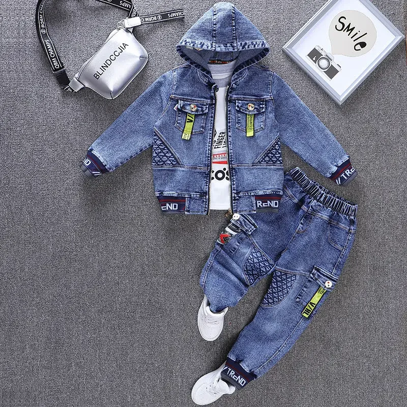 

2024 Child Sets New Korean Version Clothes For Teens Kids Spring & Autumn Cowboy Boys Outfit Two-Piece Denim Coat Casual Jacket