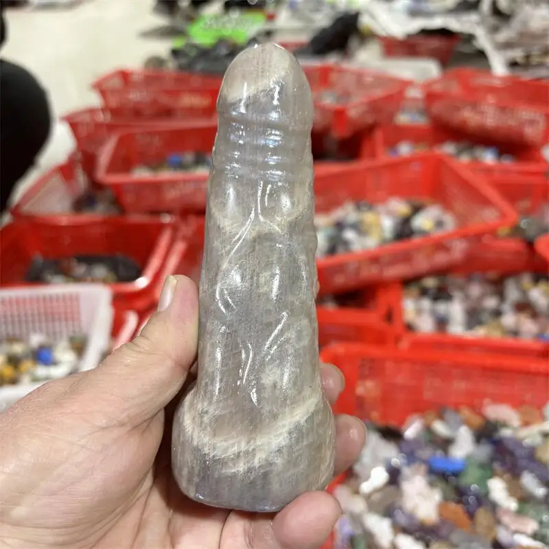 Natural Moon Stone Penis Massage Stick Healing Fengshui Sculpture For Decoration Gift 1PCS