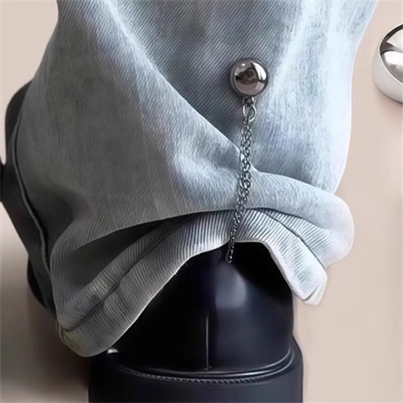 Magnetic Pants Cuff Fastener Silver Ball-Chain 8.5mm One Hand Fastening Invisible Adjuster for Men Travel Office