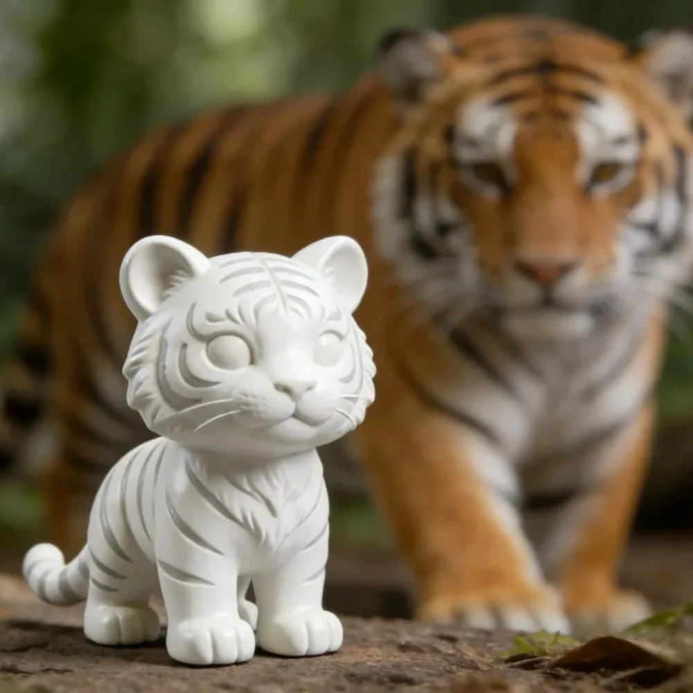 Diy Minimalist White Standing Tiger Figurines Ornament Mini Unfinished Cub Sculpture for Bonsai Micro Landscape Room Decor Gifts