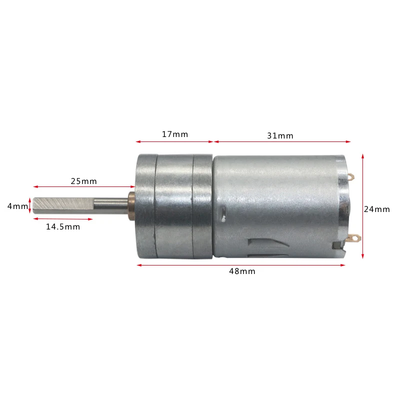 25GA370 DC Geared Motor 12V 6V24V Low Speed Forward and Reverse High Torque Geared Motor Long Shaft L25mm JGA25-3700