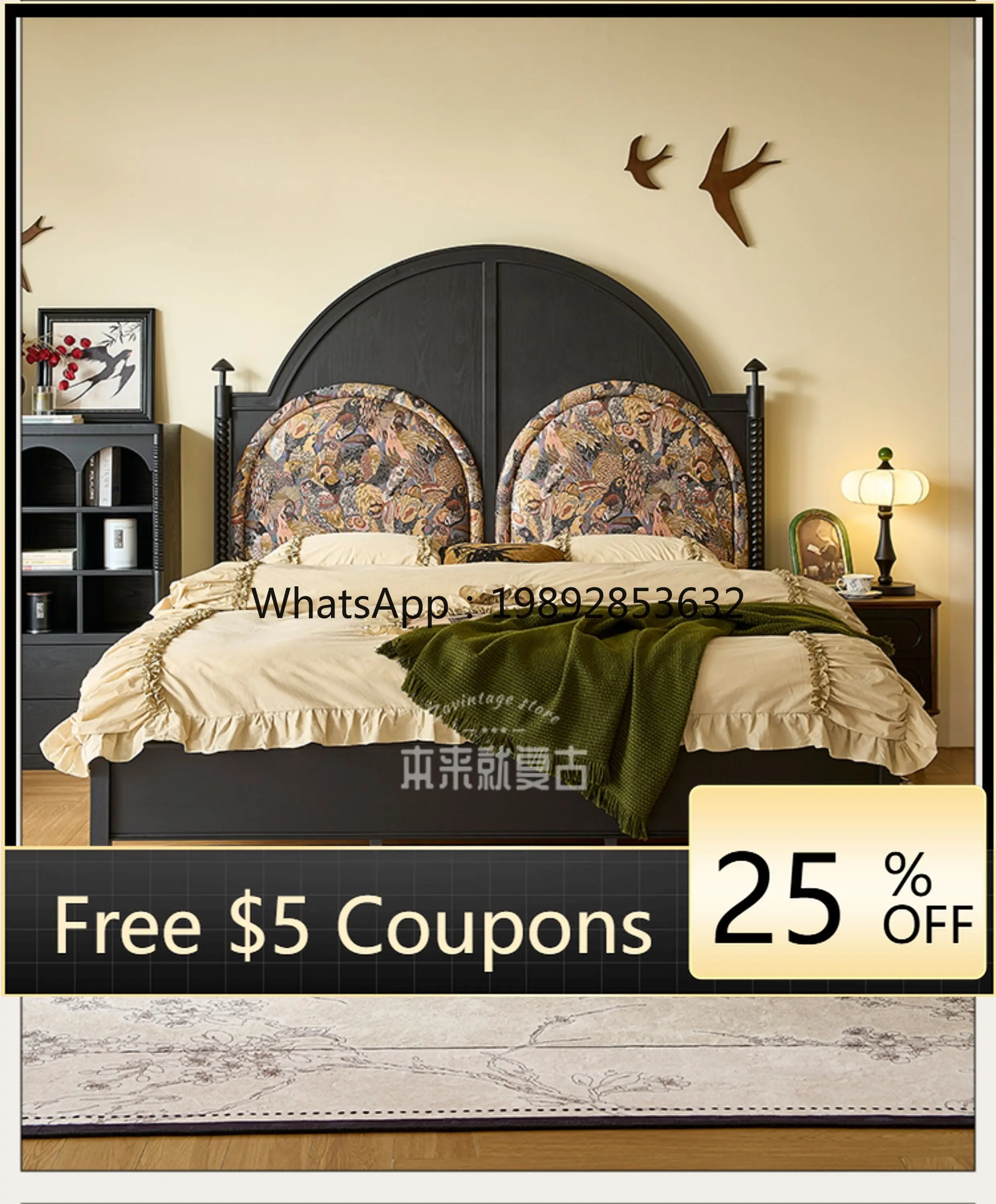 

YFY French Retro Master Bedroom Double Solid Wood Bed American Vintage 1.8m Light Luxury High-End Soft Pack