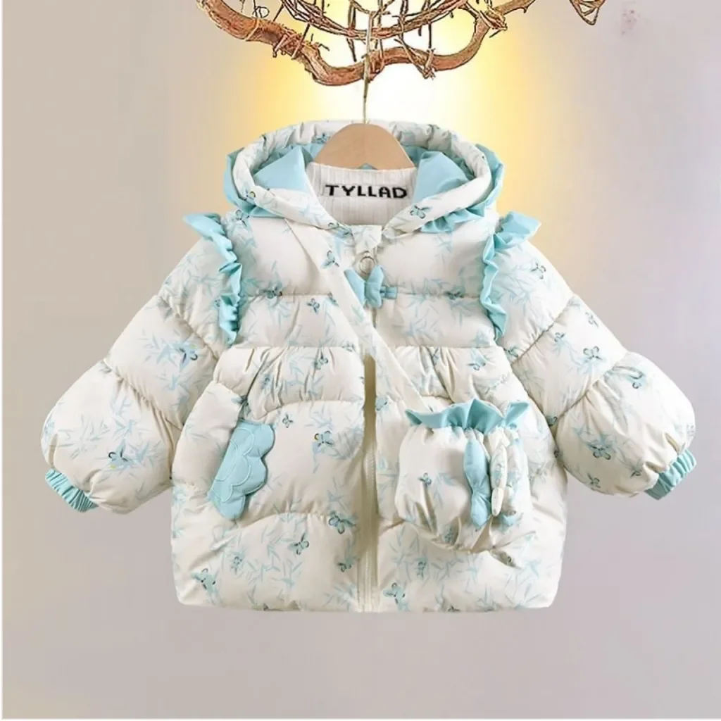 

Зимняя элегантная модная милая повседневная детская куртка принцессы серого цвета плюс бархатный толстый кардиган с цветочным принтом и капюшоном, пальто, праздничная одежда