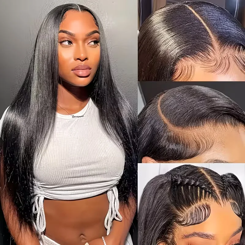 Natural Black Straight Lace Front Human Hair Wigs 7x6 Glueless HD Lace 13x4 13x6 Bone Straight 200 Density Natural Hairline Wigs view 4