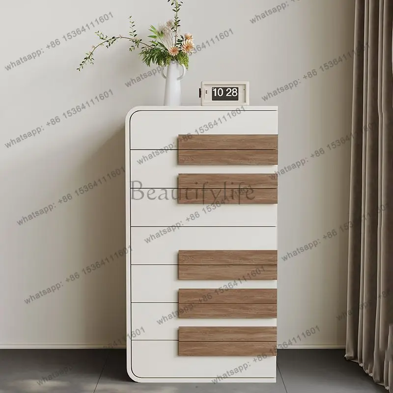 Minimalist retro design, antique storage in the seven-chest cabinet, against the wall, living room, sofa side cabinet
