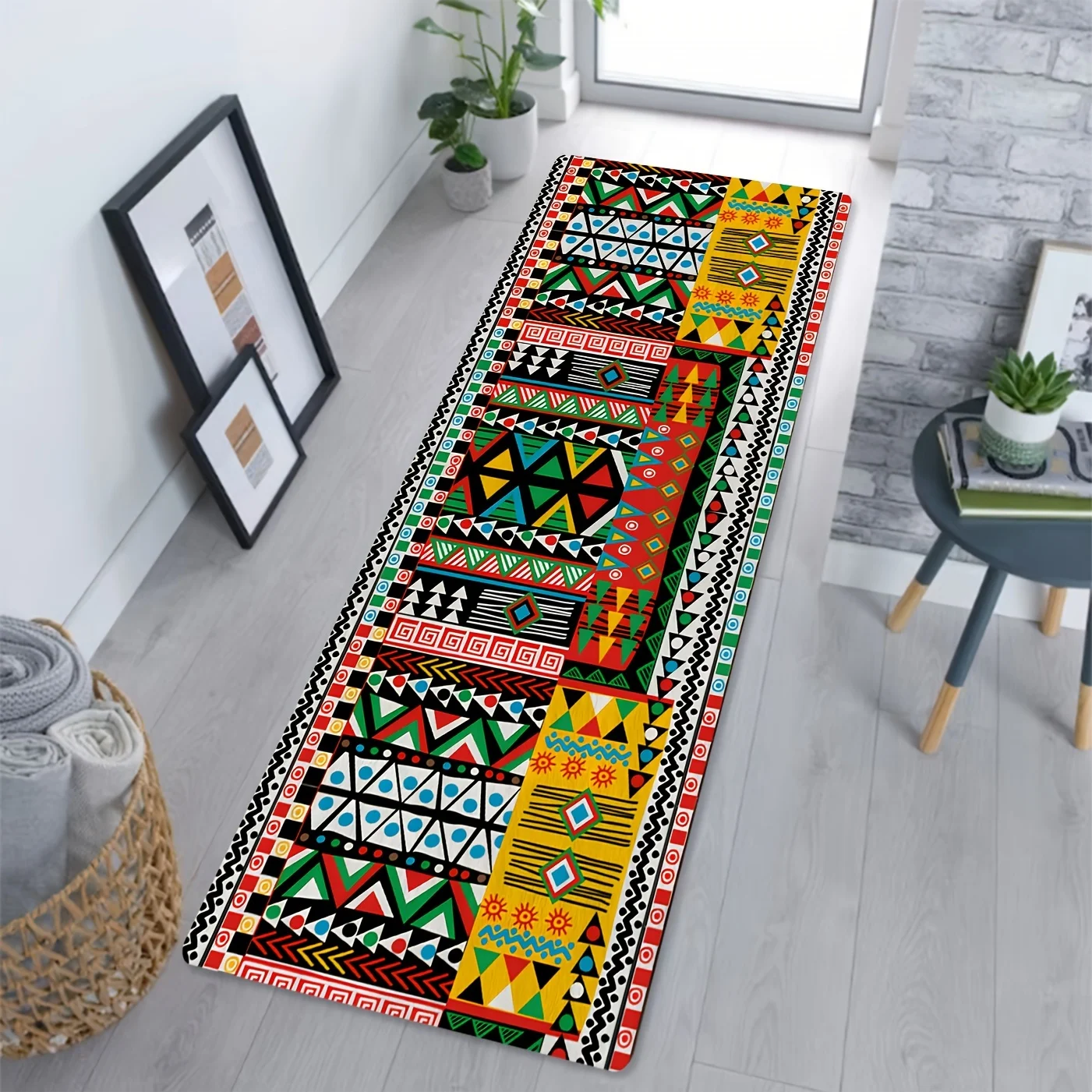 A High-Quality 100% Polyester Rug Featuring Colorful Patterns Inspired by African Tribal Designs, This Non-Slip And Washable C