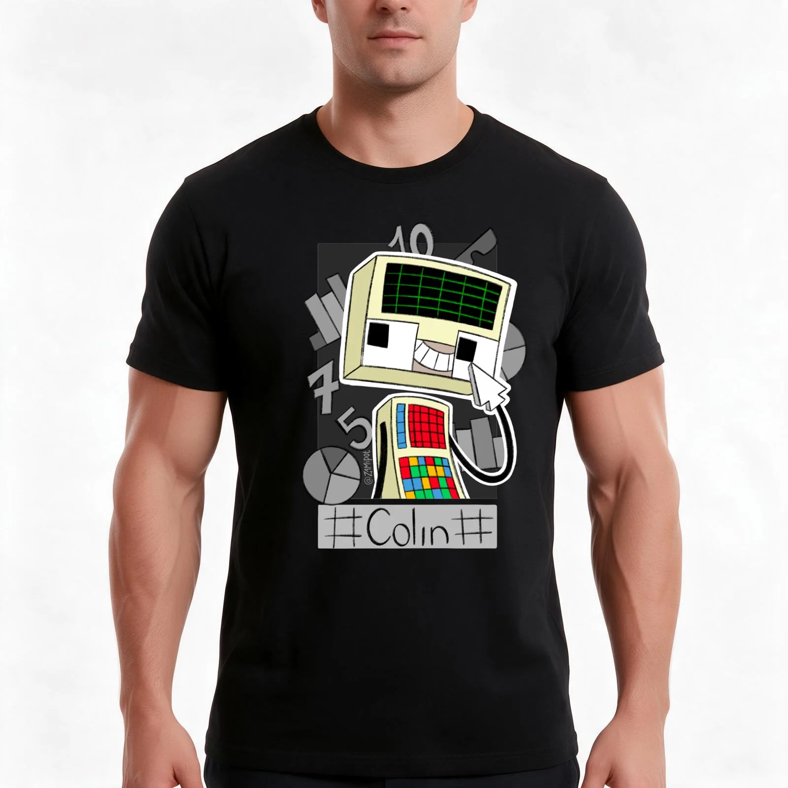[DHMIS] Colin the Computer T-Shirt, Summer Casual Cotton Tee, Oversized Streetwear Tops, Vintage Graphic Print, Unisex Men Women