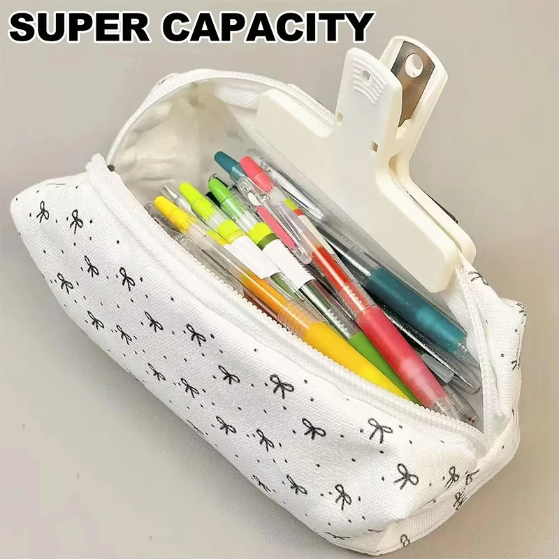 Large Capacity Pen Bag Pencil Pouch Bow Pattern Boxes Portable Stationery Organizer For Teen College Kids School Crafts Travel image 2