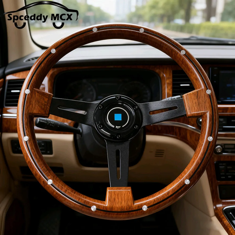 

14-дюймовый 350-мм плоский деревянный вид автомобильный спортивный руль с заклепками плоский классический ретро руль ABS