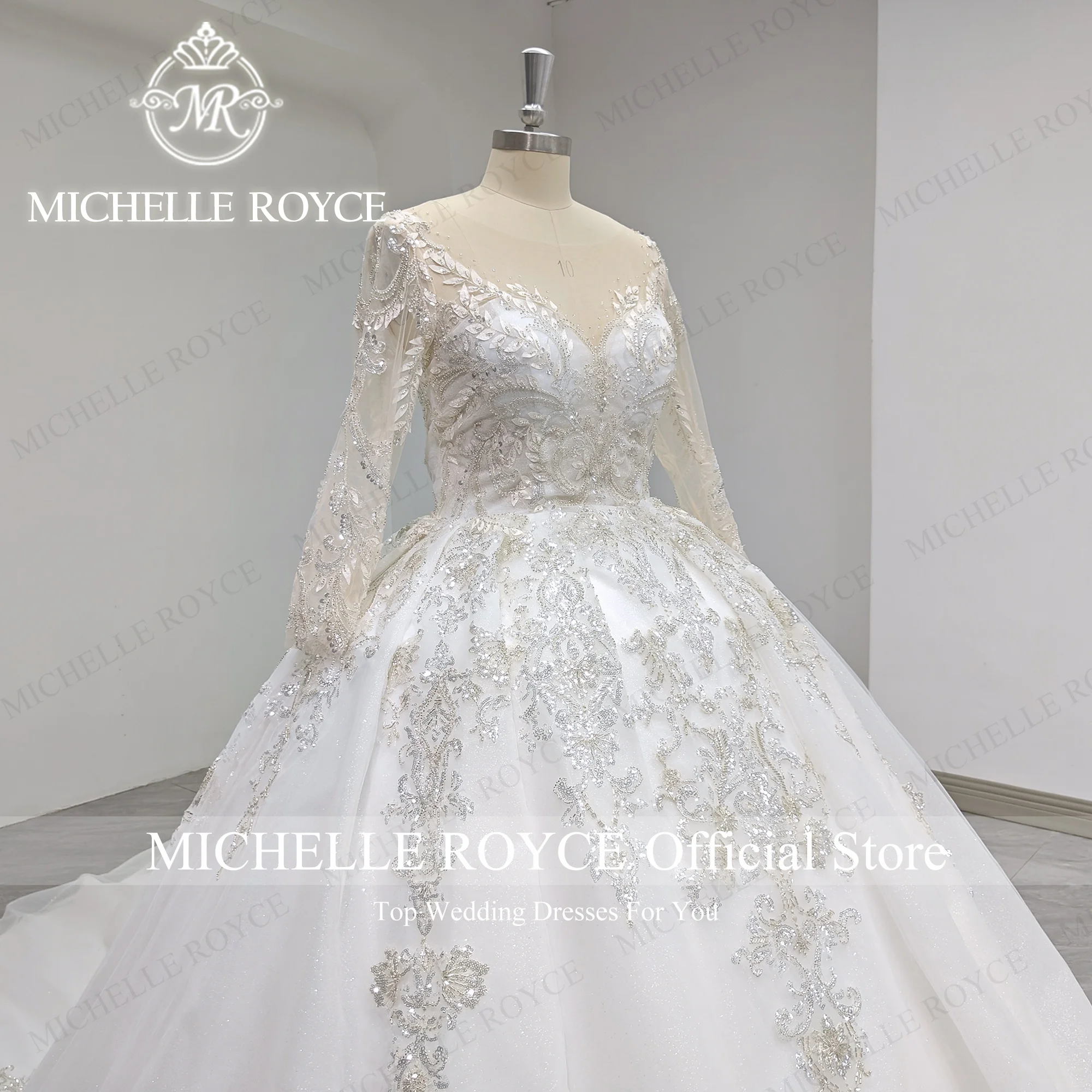 Michelle Royce Long Sleeve Ball Gown Wedding Dress Real photos 2024 Sweetheart Embroidery Luxury Wedding Gown Vestidos De Novia