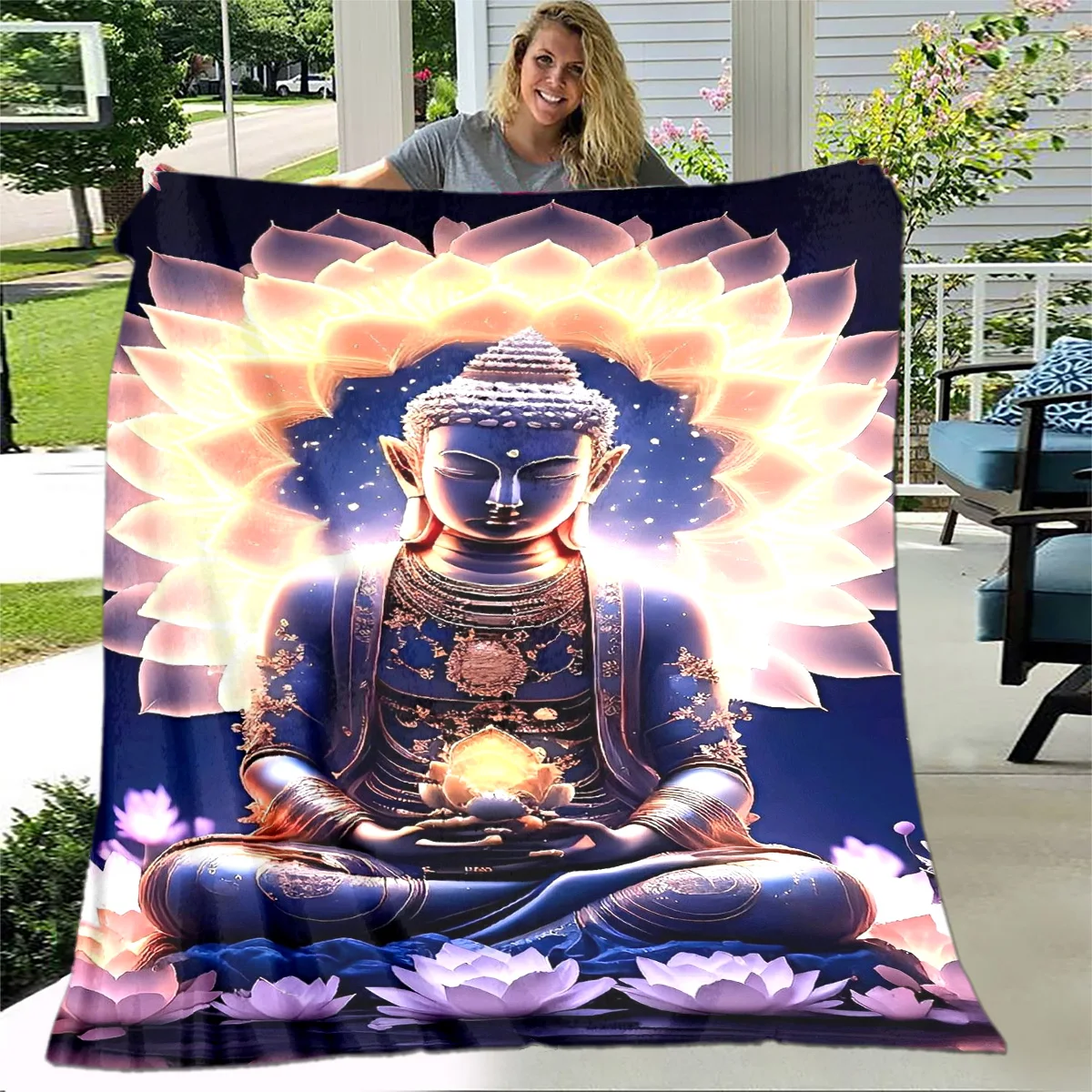 Buddhism Buddha Sakyamuni Guanyin Bodhisattva Plush Blanket,Flannel Blanket Throw Blanket for Living Room Bedroom Bed Sofa Pray