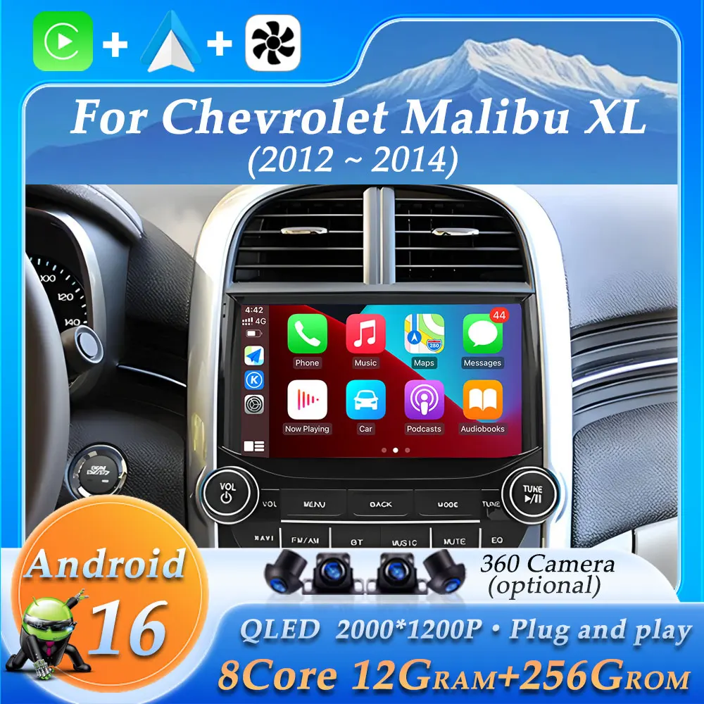 Radio para Auto Android 16 para Chevrolet Malibu XL 2012-2014, Estéreo, Navegación GPS, CarPlay, Pantalla Dividida, Reproductor Multimedia, 2.5D