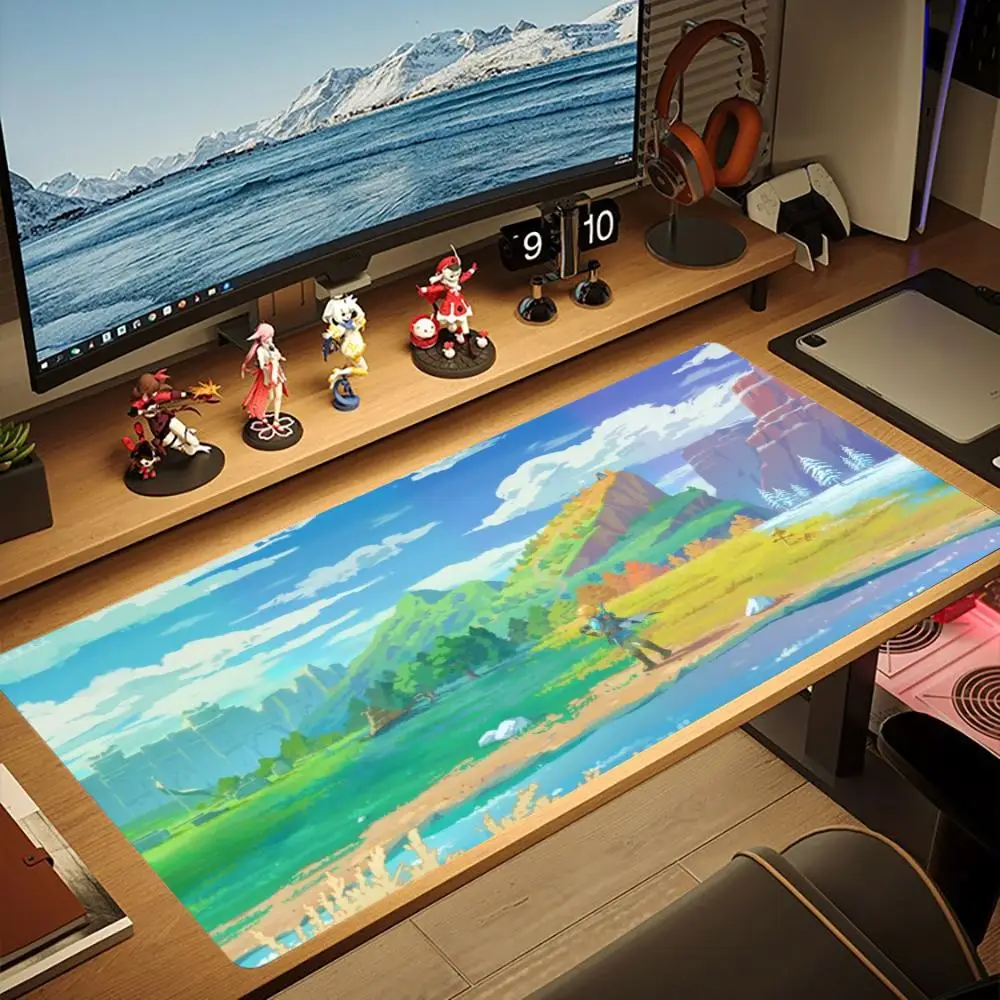 XXL Gaming Mouse Pad Voxel Island Zelda Coastal Town Sci Fi Cliff Landscape Non Slip Desk Mat For PC Keyboard Gaming Decor view 2