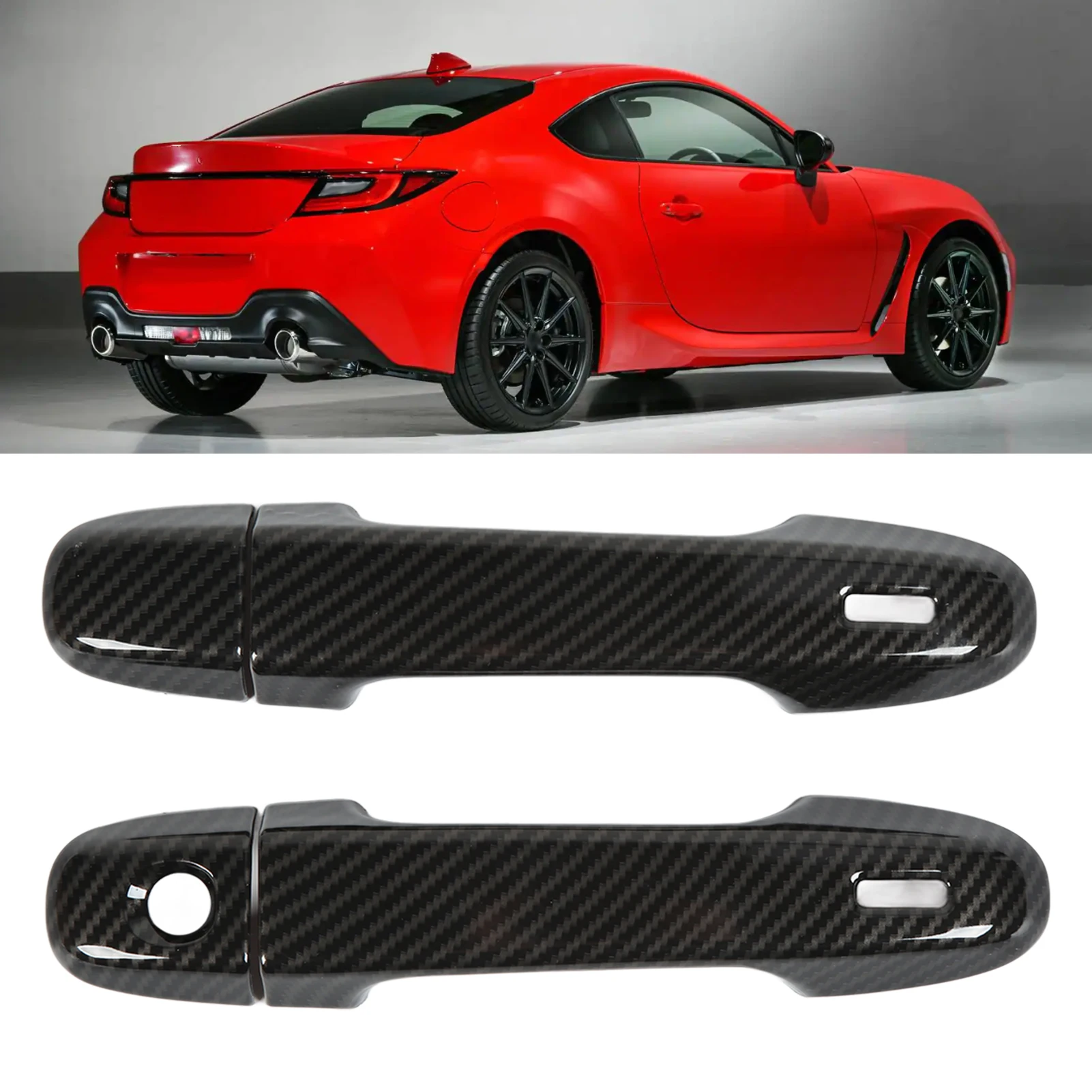 4PCS/Set Exterior Door Handle Covers Lock Caps Stick On Replacement For GR86 2012‑2021 Carbon Fiber Style