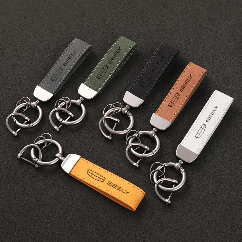 Suede Leather Car Keychain Key Rings Custom Gift 3D imprinting For Geely Coolray mk1 azkarra Atlas Boyue NL3 Emgrand X7 EX7 SUV