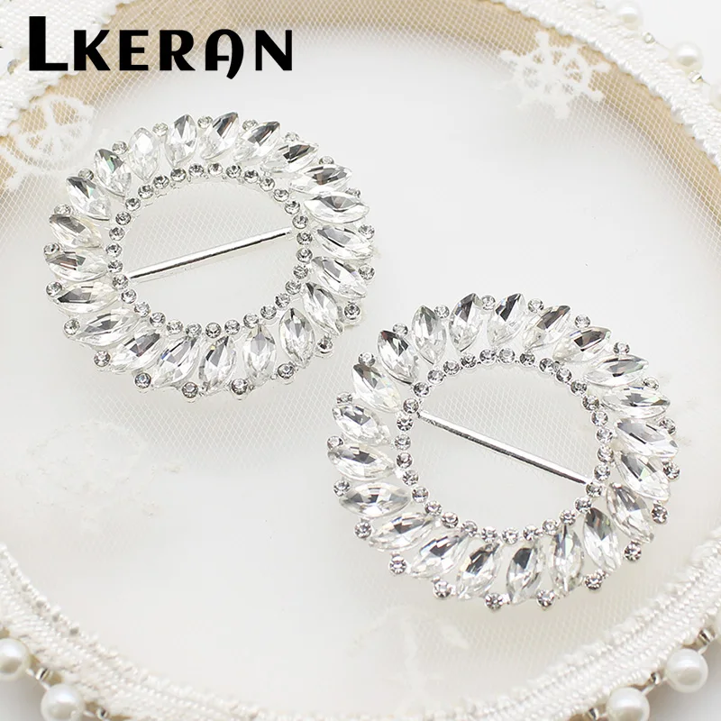 LKERAN 2Pcs 50mm Metal Rhinestone Slider Buckles/DIY Hair Crystal Decor Wedding fit Ribbon And Shoe Belt Clothin Buckle Fitting