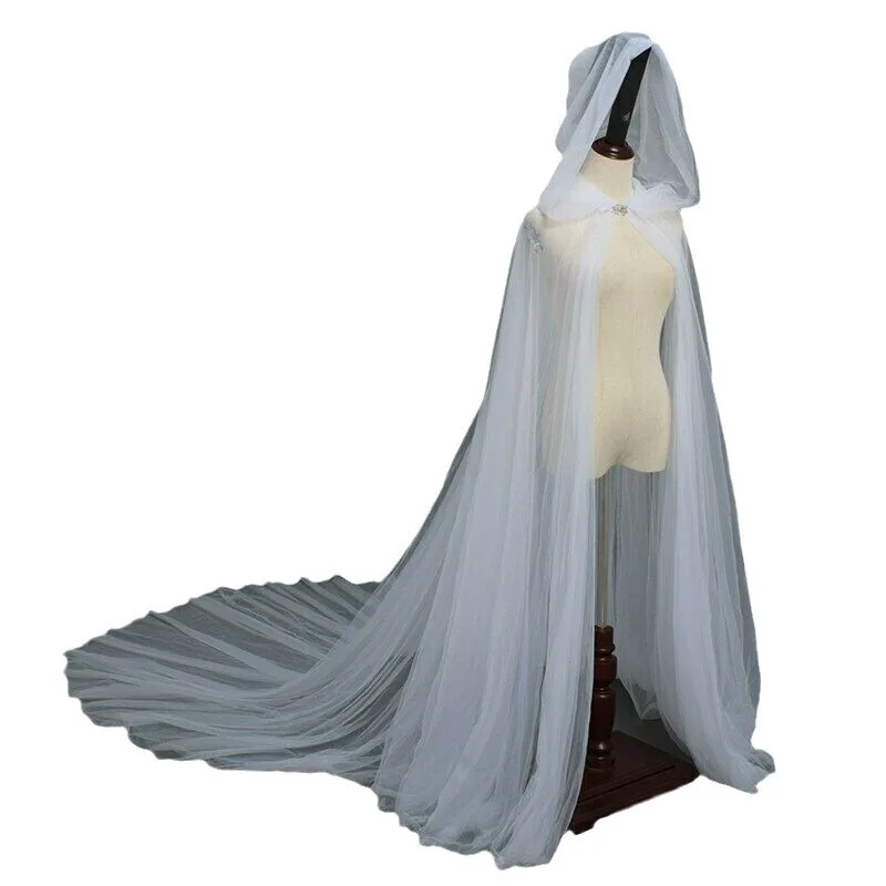 Peleryna Wampirzej Panny Młodej Gotycki Woalkowy Płaszcz z Kapturem w Kolorze Czarnym/Czerwonym/Białym